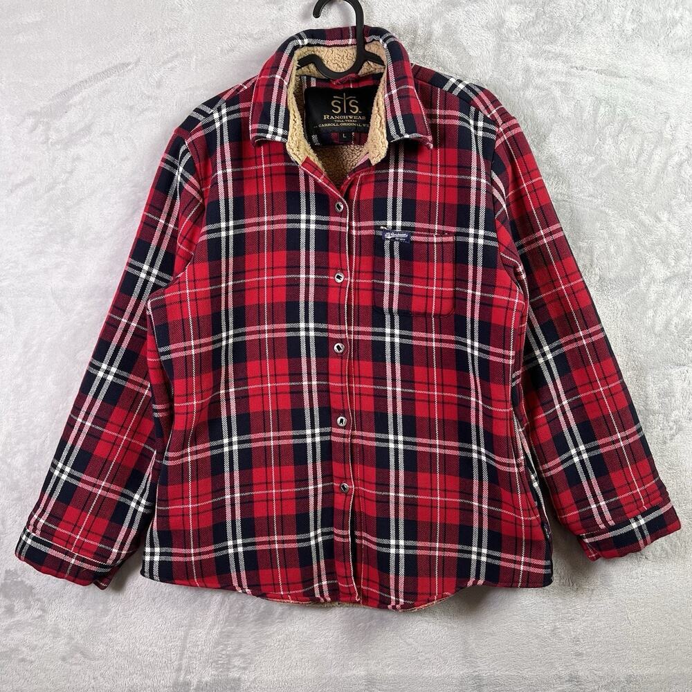 STS Ranchwear Flannel Kids Large Red Fleece Lined Button‎ Up Chore Jacket Winter